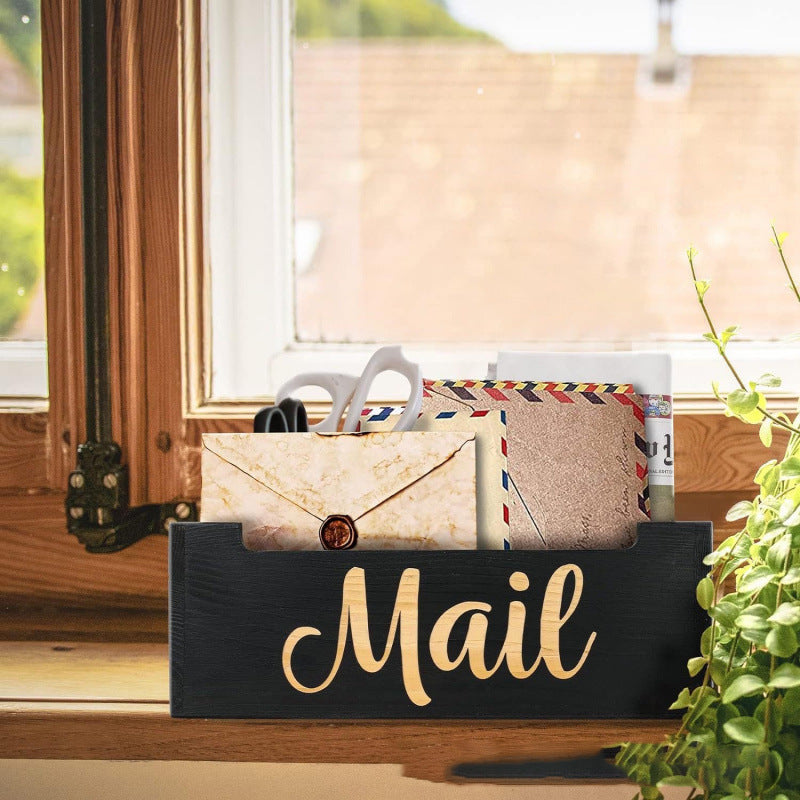 wooden mail holder storage organizer box rustic brown wood