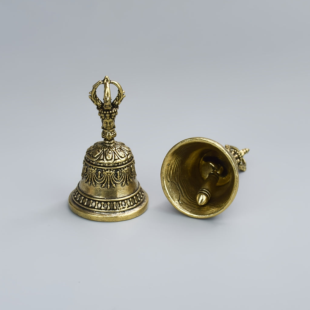 one carved bronze bell hand held shaker clapping handle