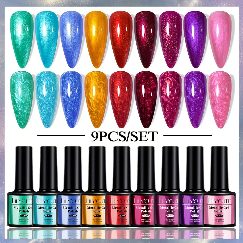 7ml 9pcs metallic gel polish nail polish soak led