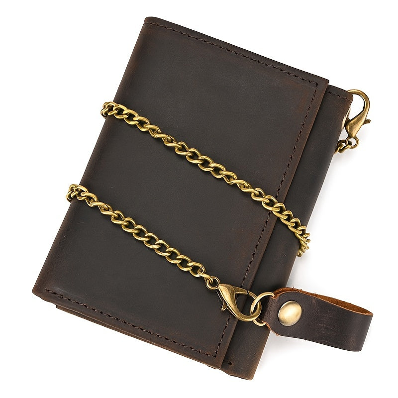 men vintage chain trifold pocket wallet wtih key holder