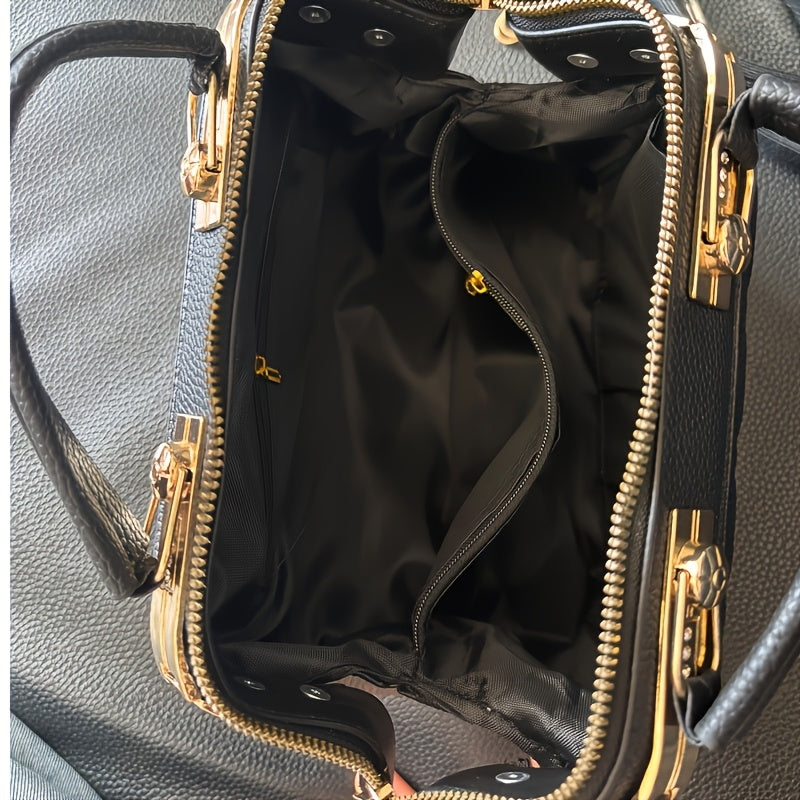 black quilted boston bag   adjustable shoulder
