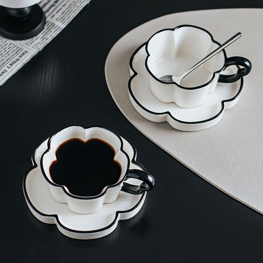 minimalist petal shaped ceramic coffee cup saucer