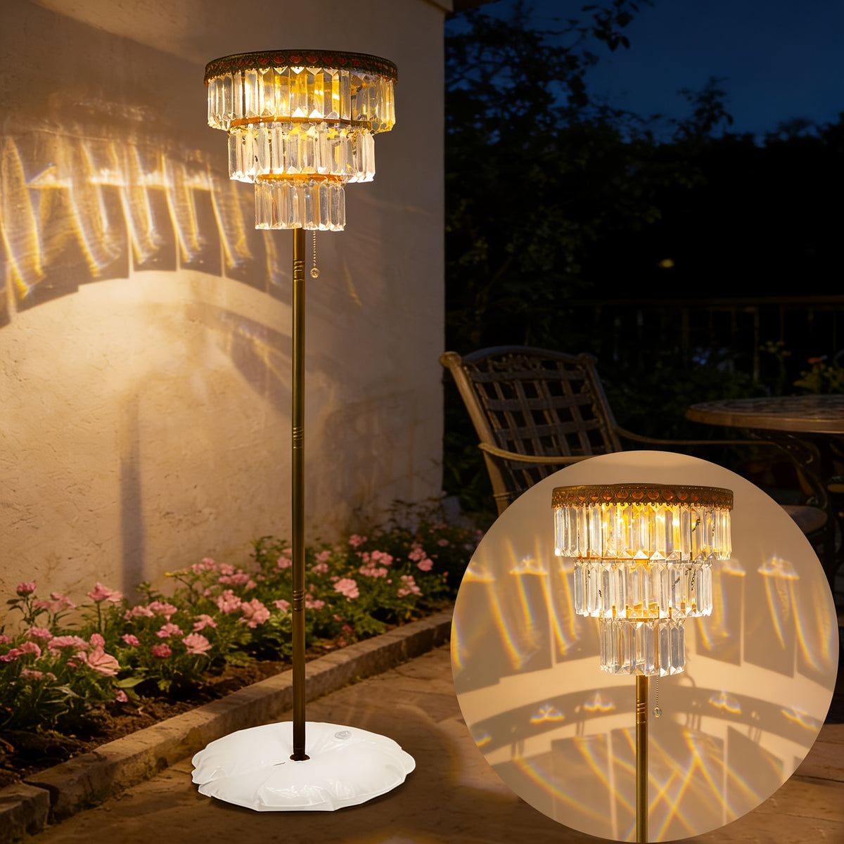solar outdoor floor lamp 4ft crystal   waterproof