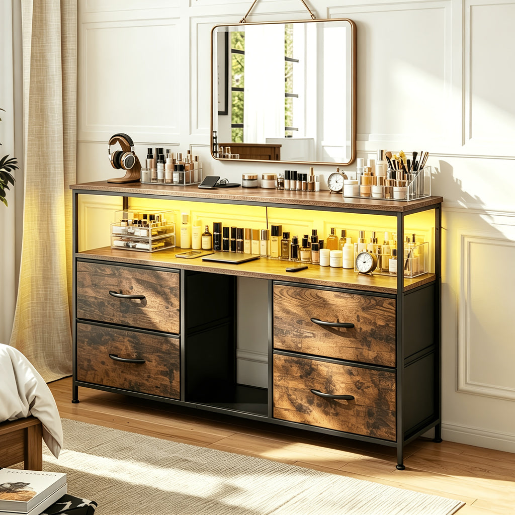 55 wide makeup vanity dresser led lights charging