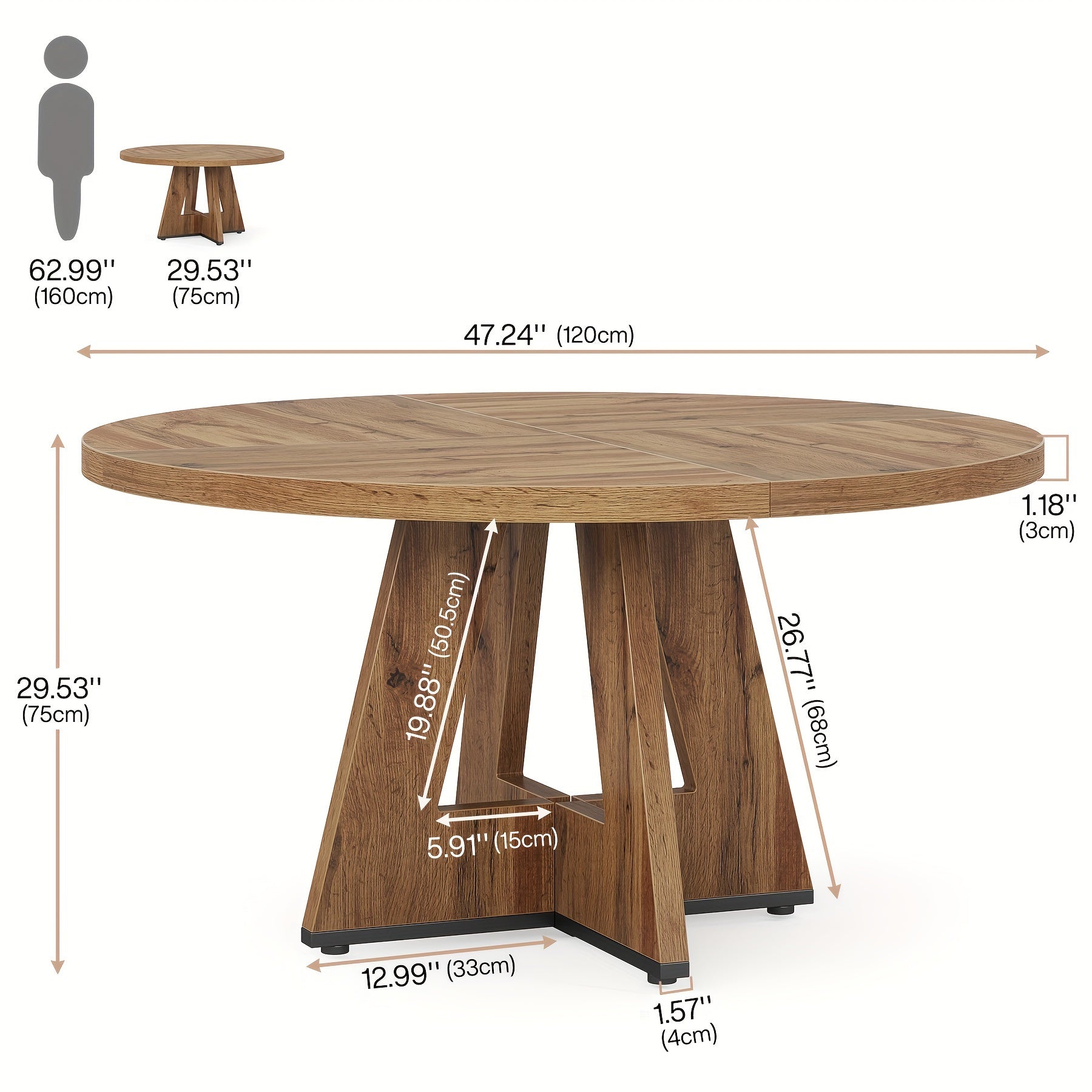 47 inch farmhouse dining table rustic round dinner table 4