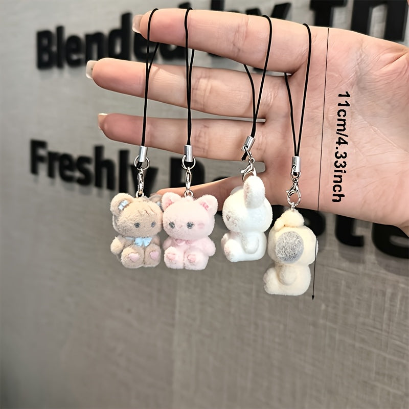 2pcs multicolor plush bunny bear phone charms phone lanyards