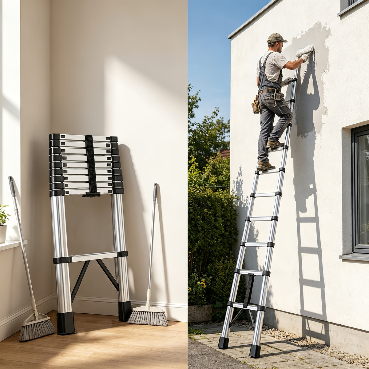 telescopic ladder lightweight extendable ladder safety lock