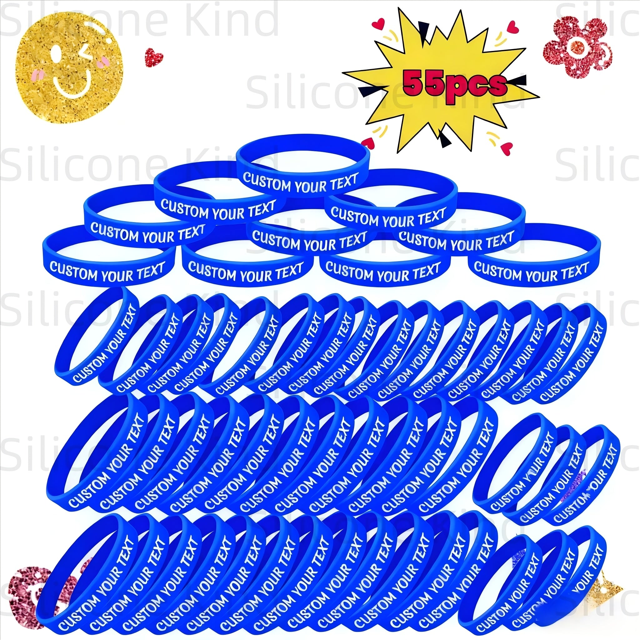 custom 55pcs inspirational quote rubber wristbands bulk