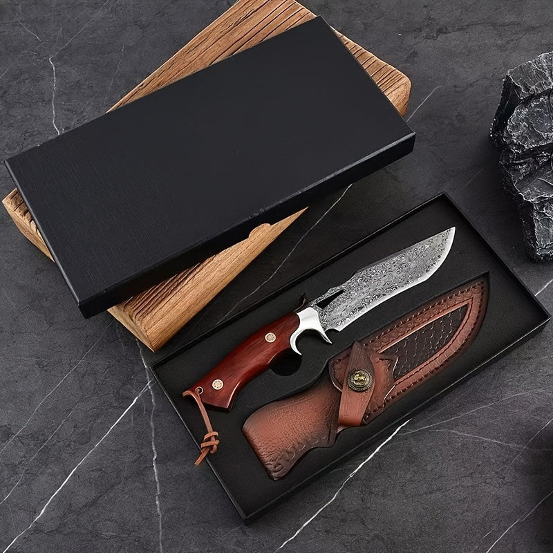 1pc   damascus fixed blade knife wooden handle