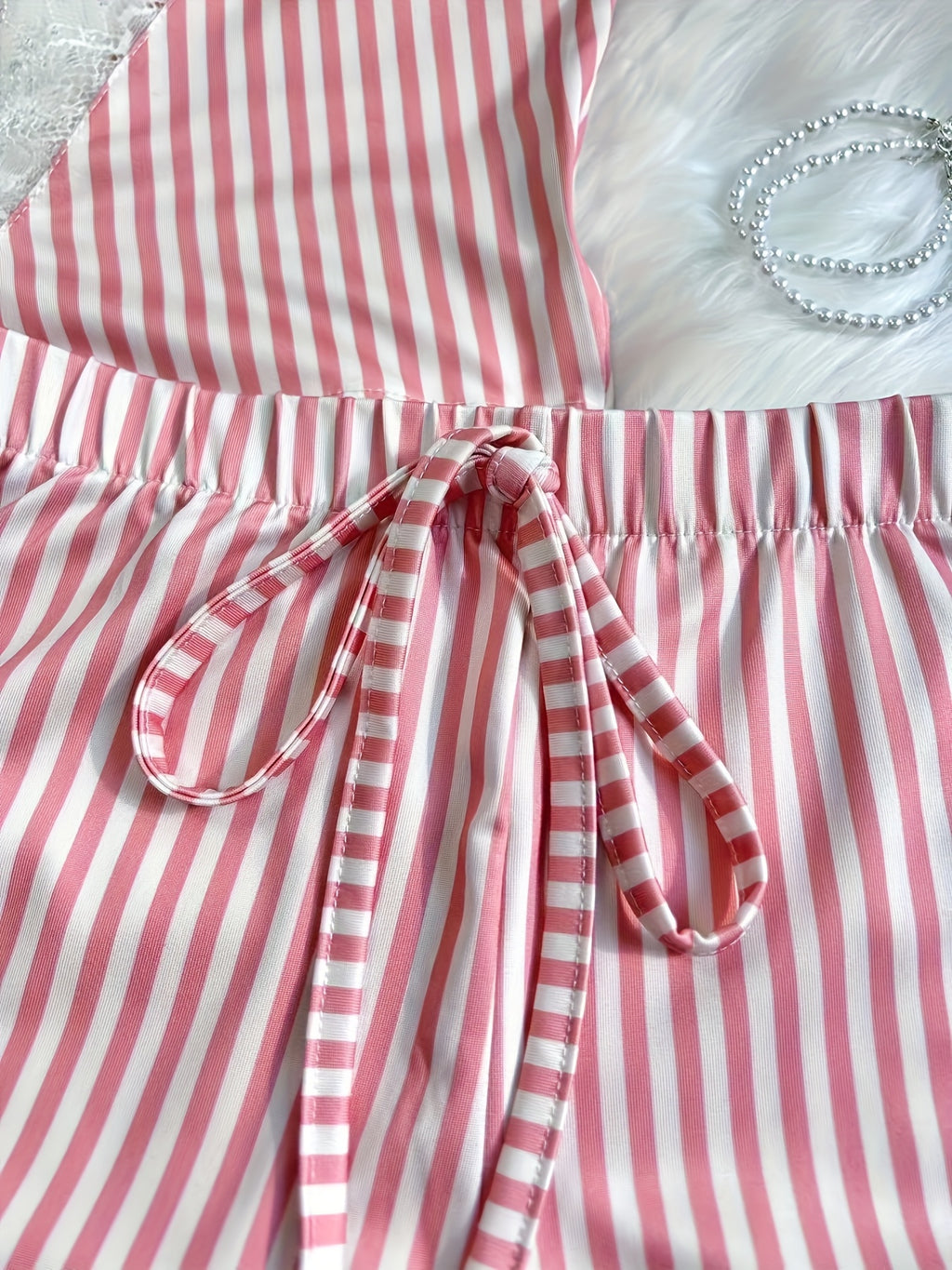 striped printed lace splicing double side opening