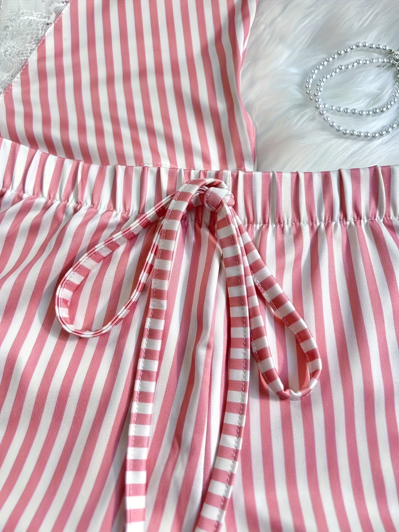 striped printed lace splicing double side opening