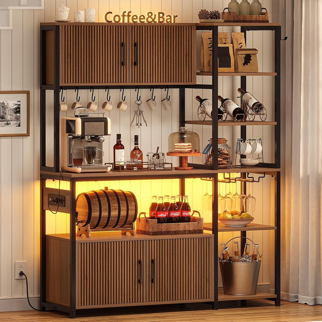 bakers rack led light 45 3 farmhouse coffee bar cabinet