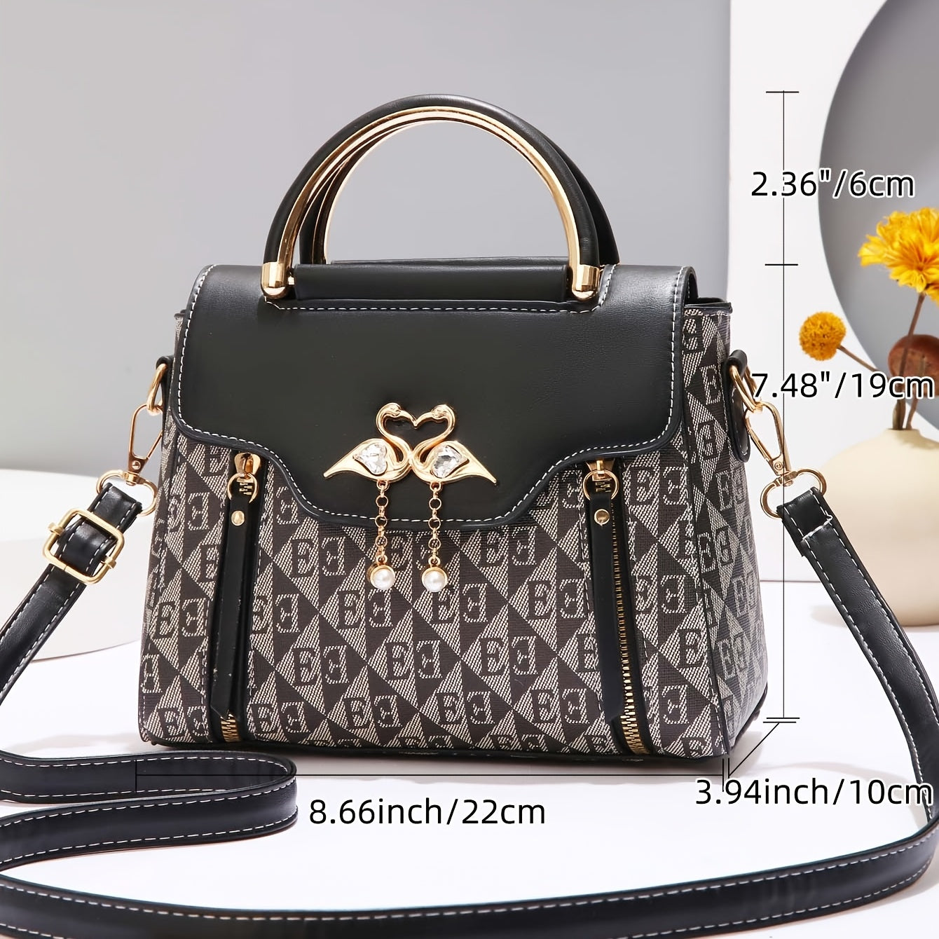 3pcs womens handbag set swan decor top handle tote bag card