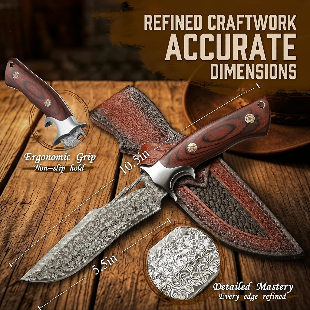 5 5 inch damascus steel fixed blade knife portable outdoor