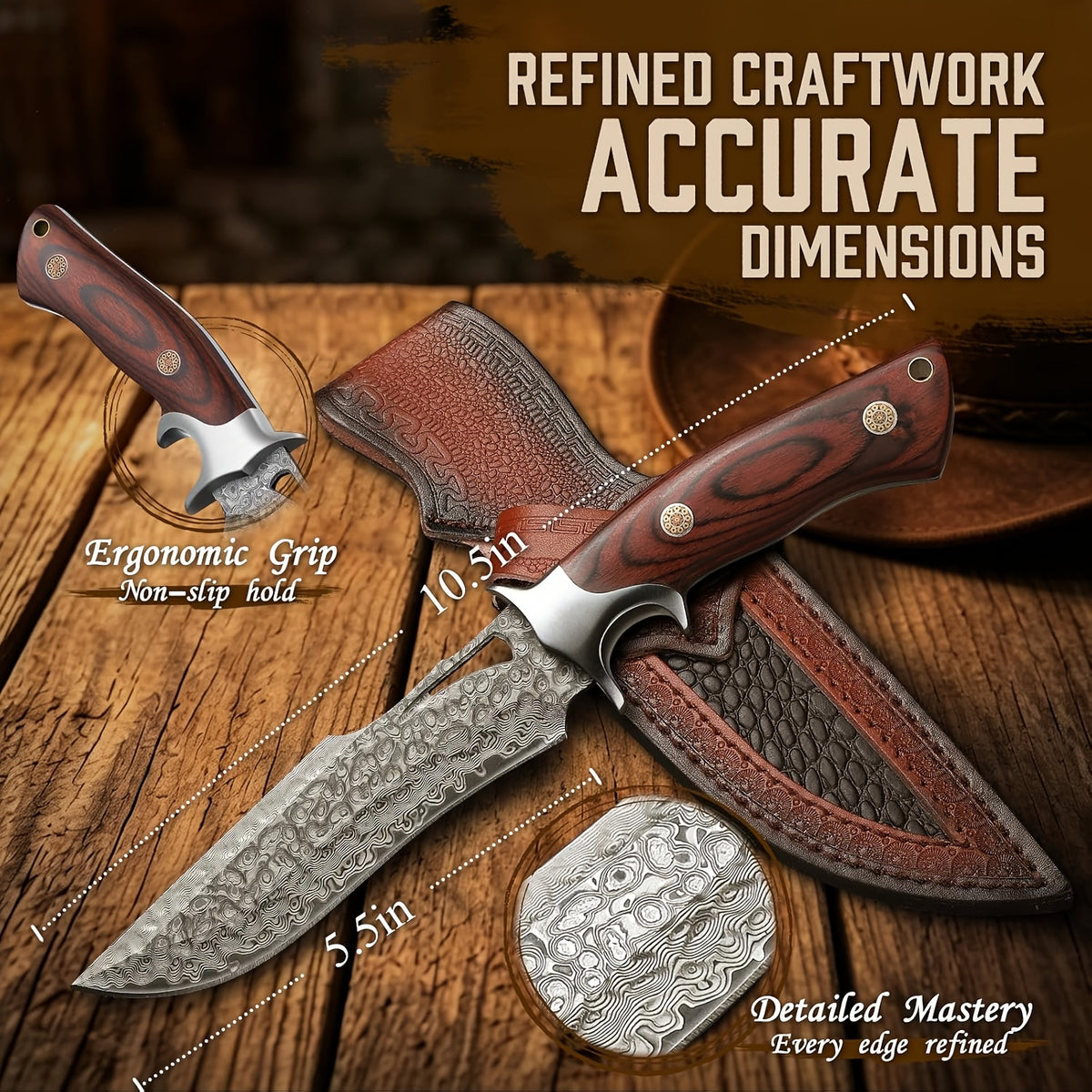 5 5 inch damascus steel fixed blade knife portable outdoor