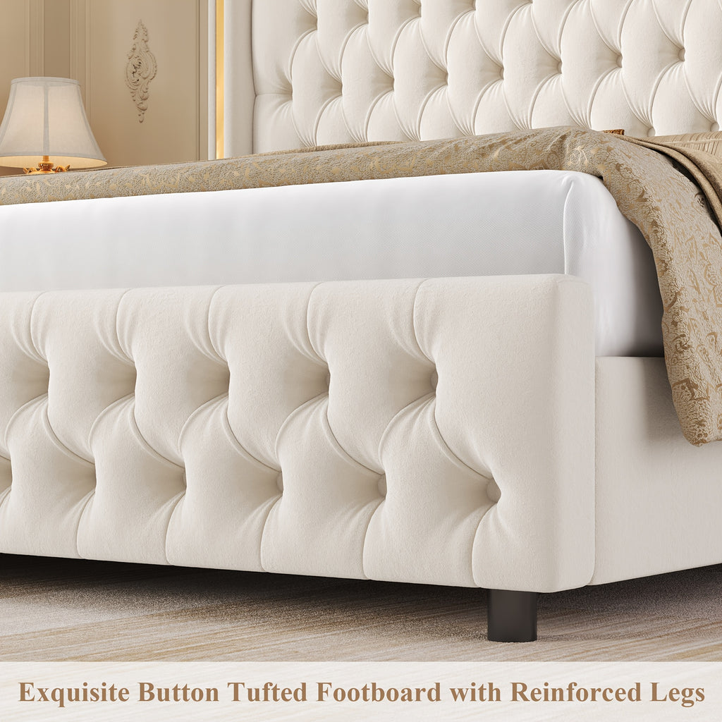 full size bed frame led headboard wingback tufted headboard