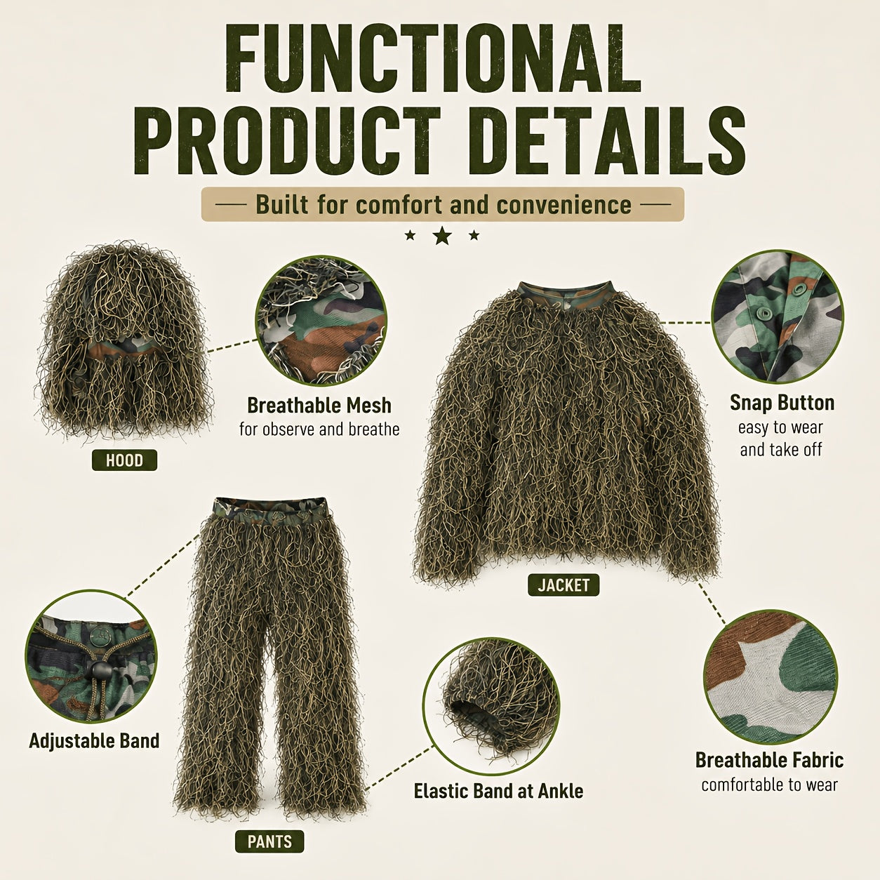 6 in 1   ghillie suit polyester   desert