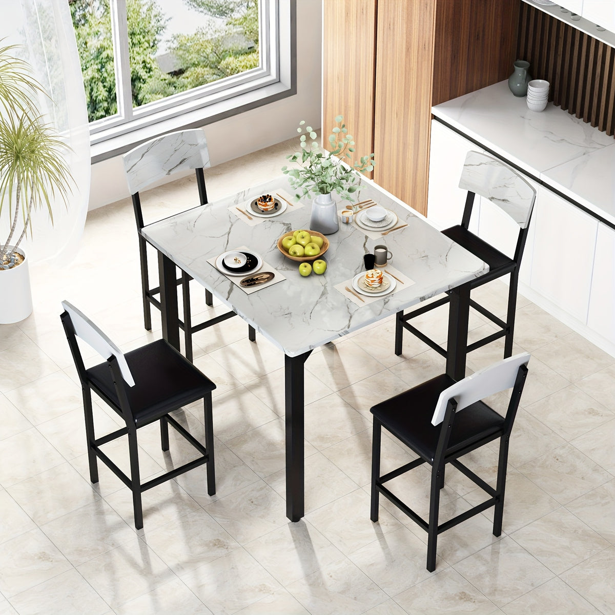 5pcs dining table chair set 1 counter height table 4