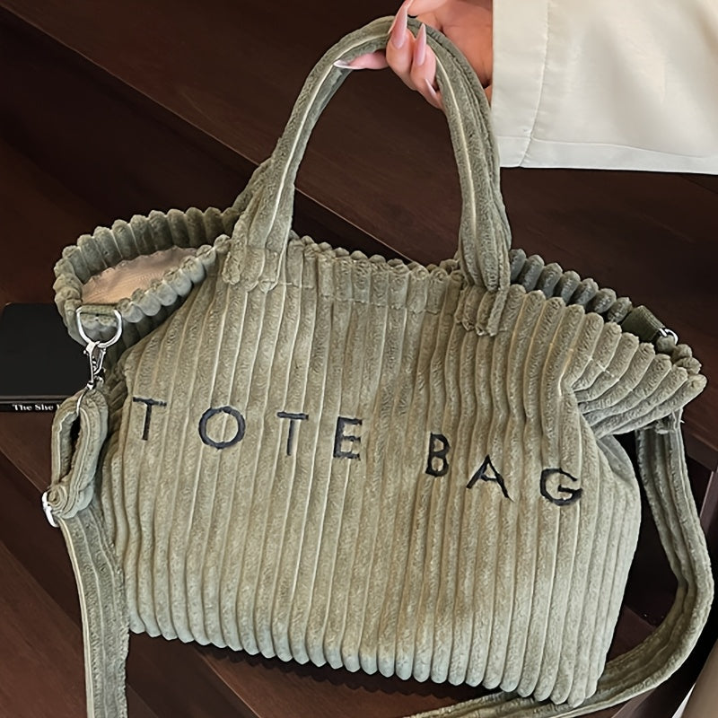 ladies fashionable solid color corduroy large capacity tote