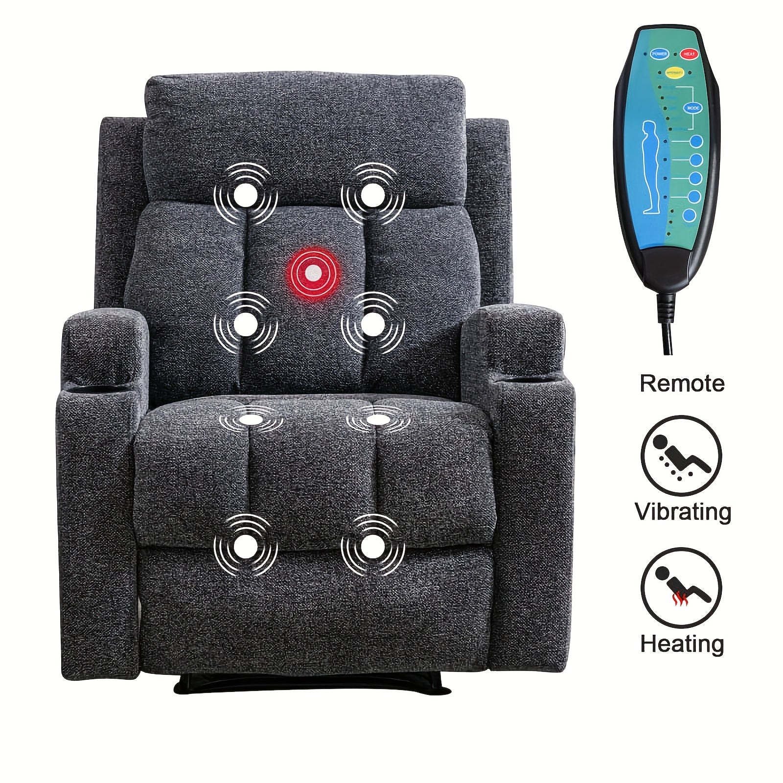 manual recliner chair massage heat soft fabric