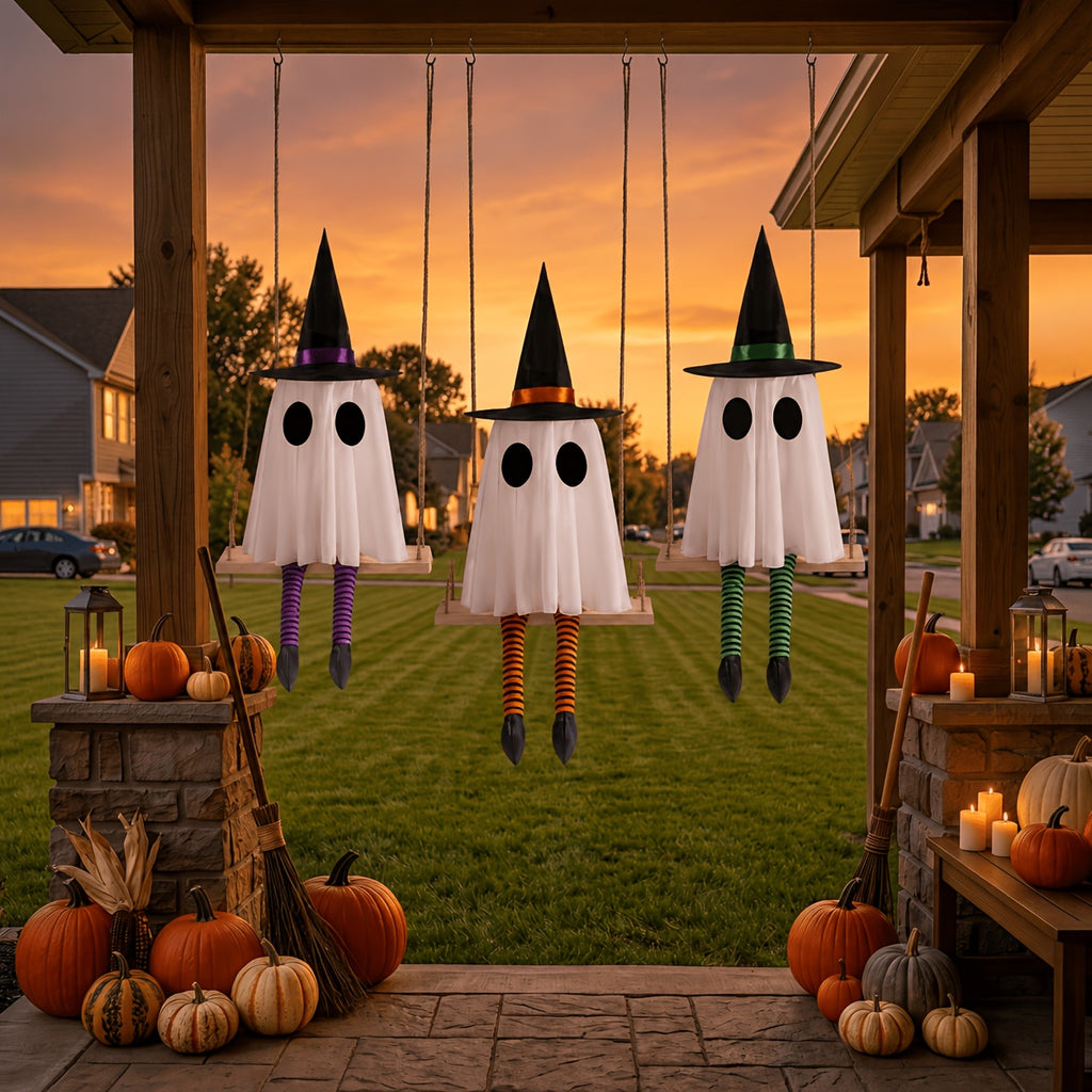 set 3 halloween hanging swing ghosts halloween decorations