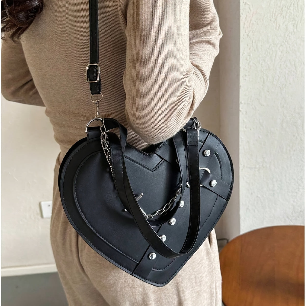 women gothic y2k punk   shaped shoulder bag rivet