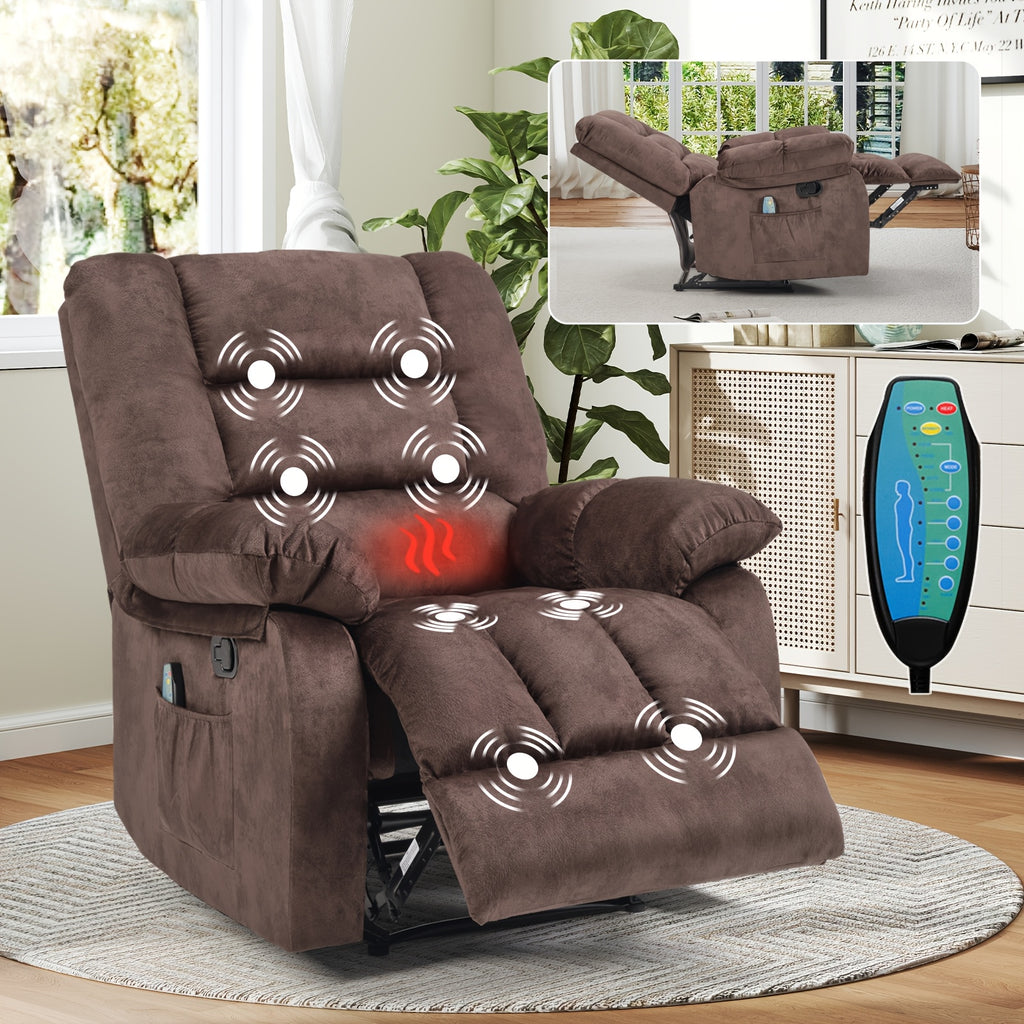 oversized manual recliner chair massage heat soft fabric