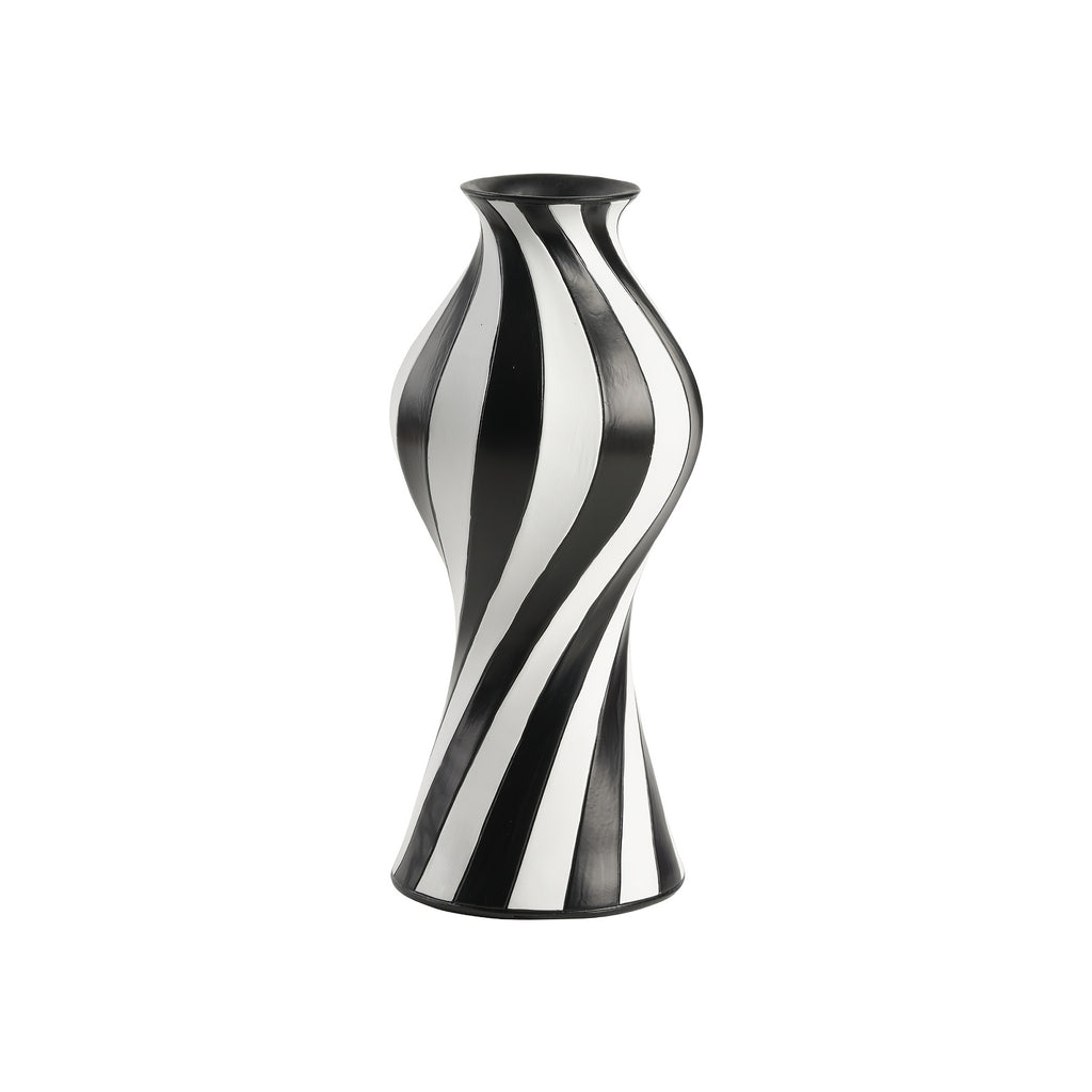 modern   abstract twisted resin vase black white