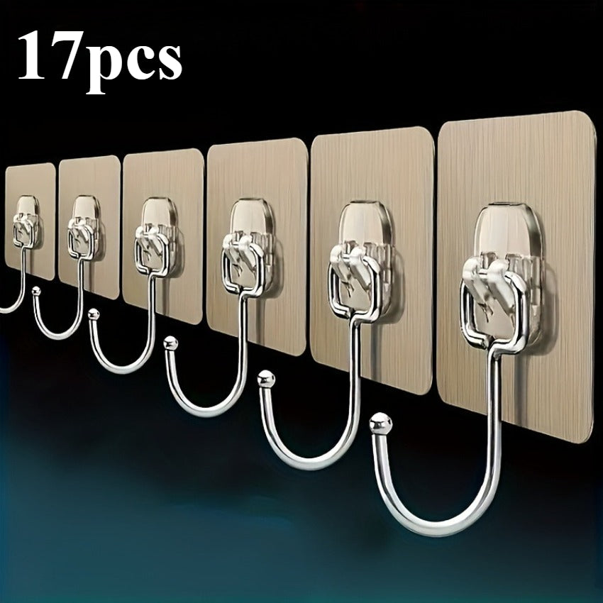 17pcs super strong   no drill hooks transparent