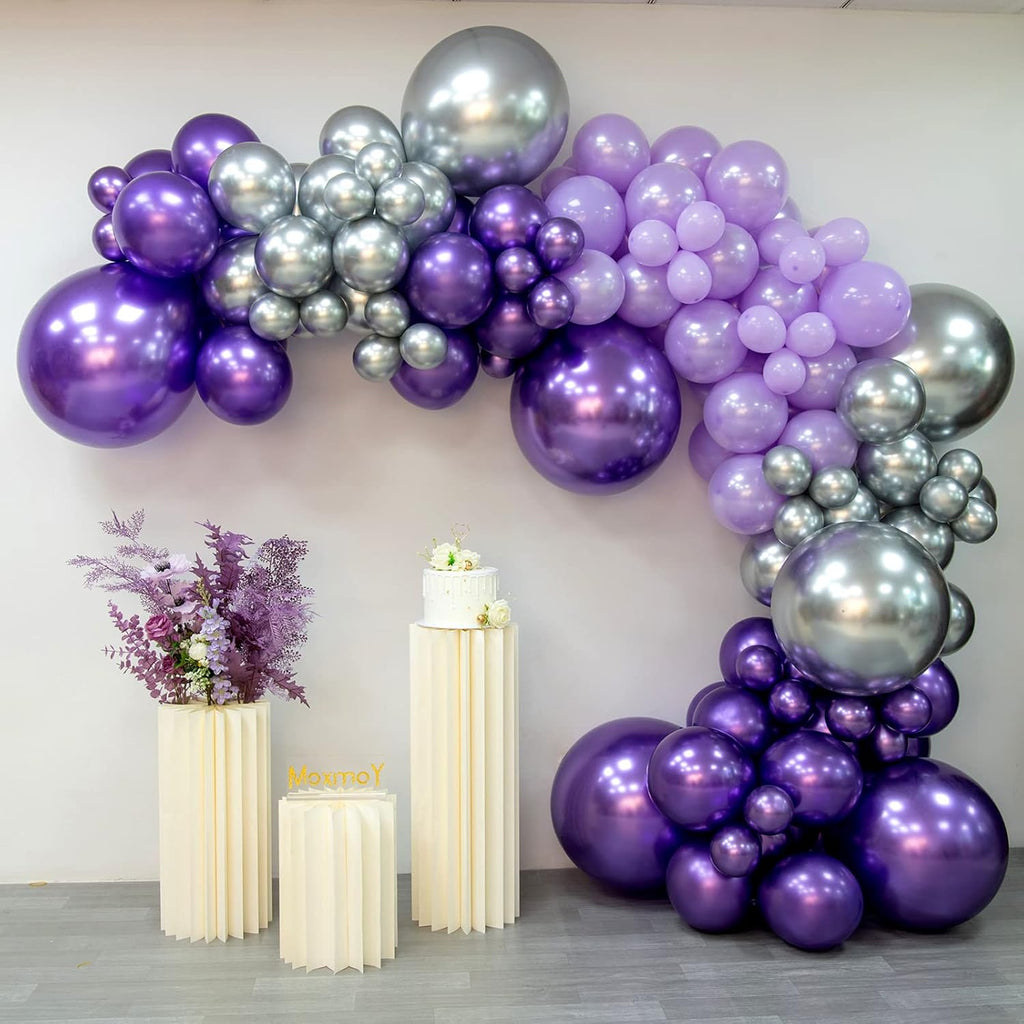 purple silvery balloon garland 127pcs 18in 12in 10in 5in
