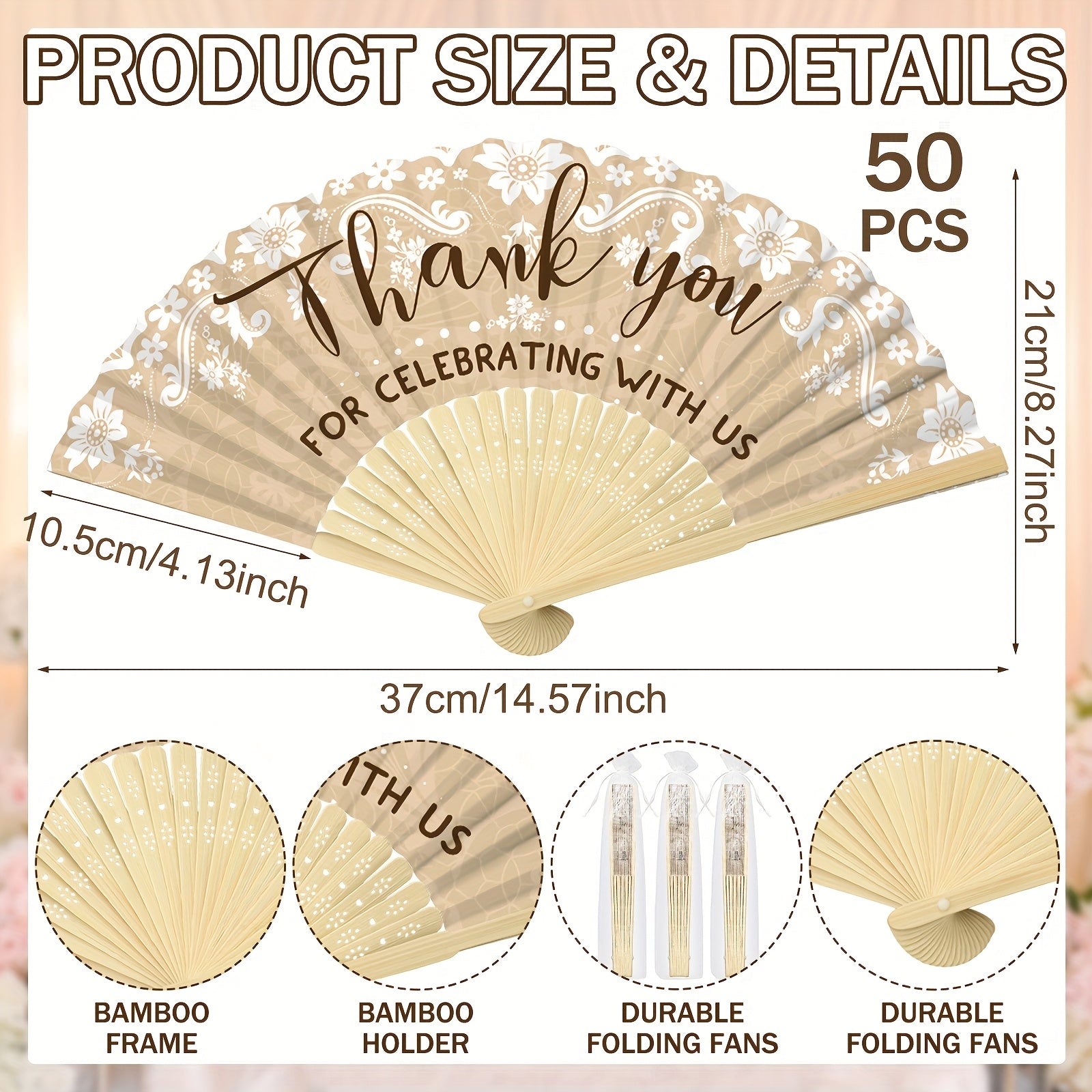 50pcs decorative folding fans wedding foldable hand fans
