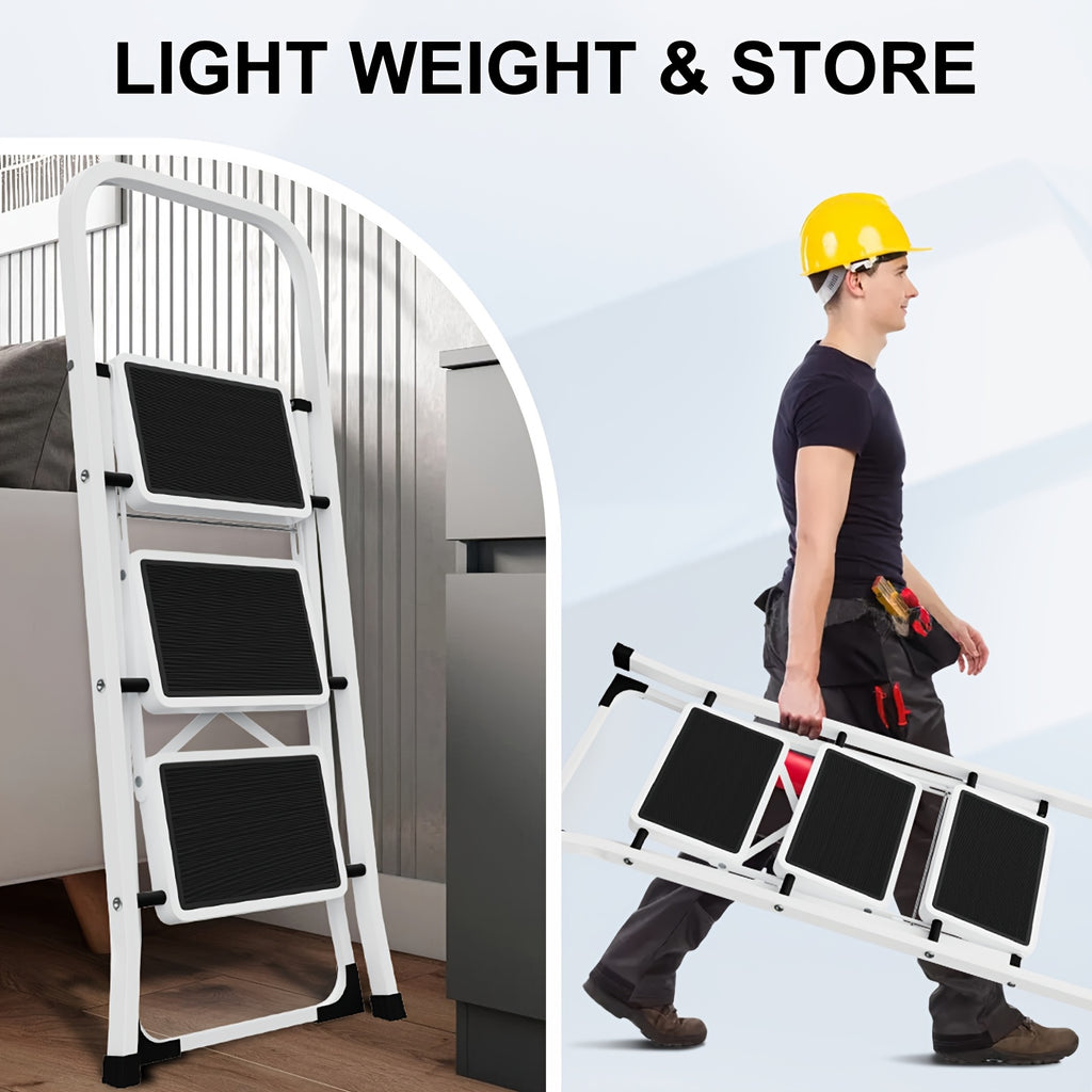 3 step ladder folding step stool wide anti slip pedal 500lbs