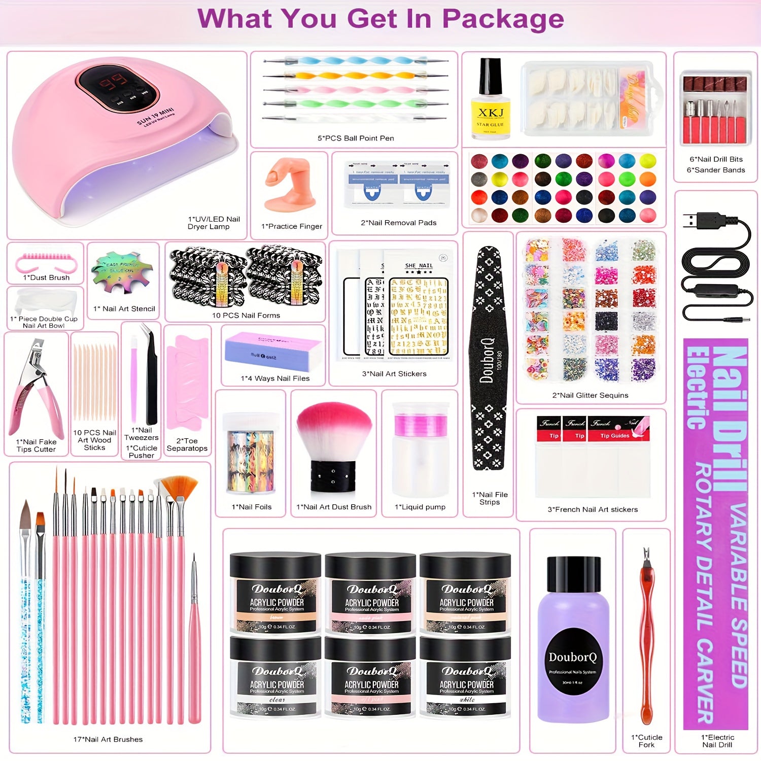 full nail acrylic nail kit drill light suitable beginners