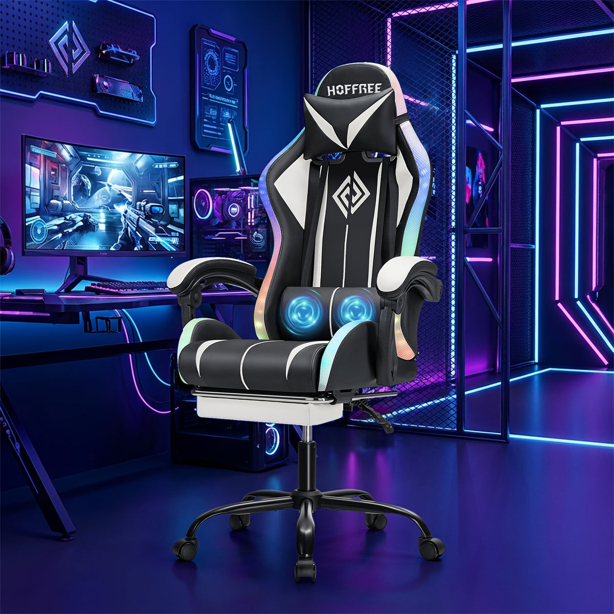 rgb gaming chair led lights massage ergonomic computer chair