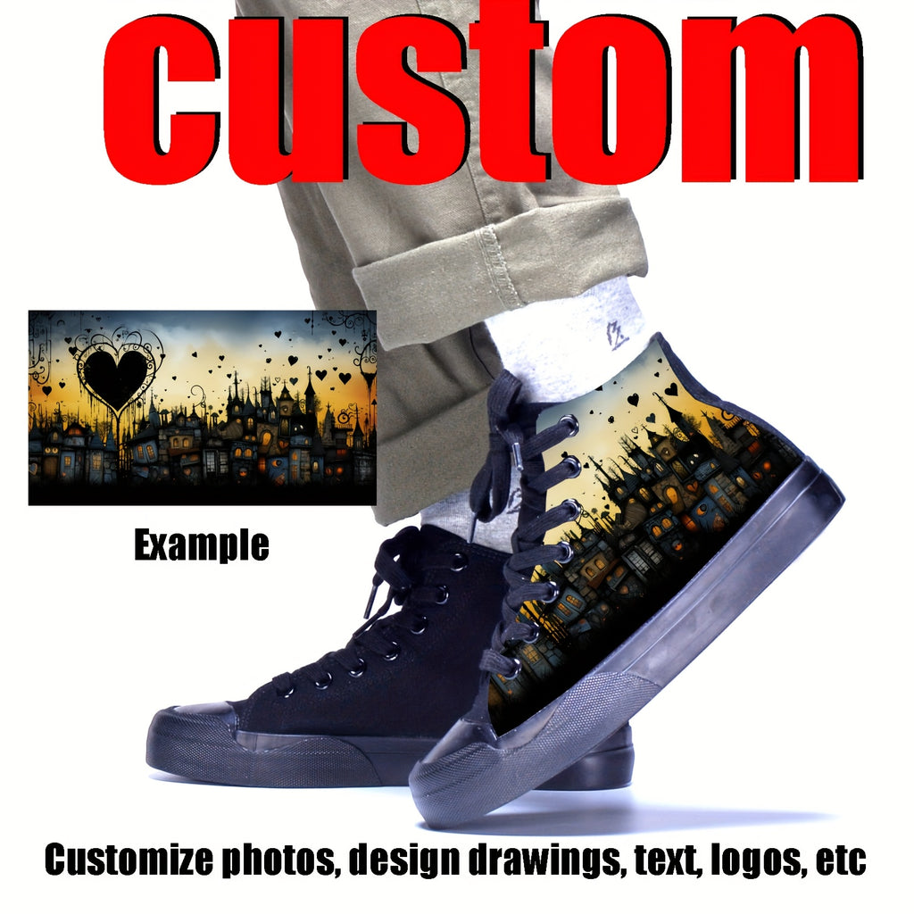 custom photo image black high top canvas sneakers casual