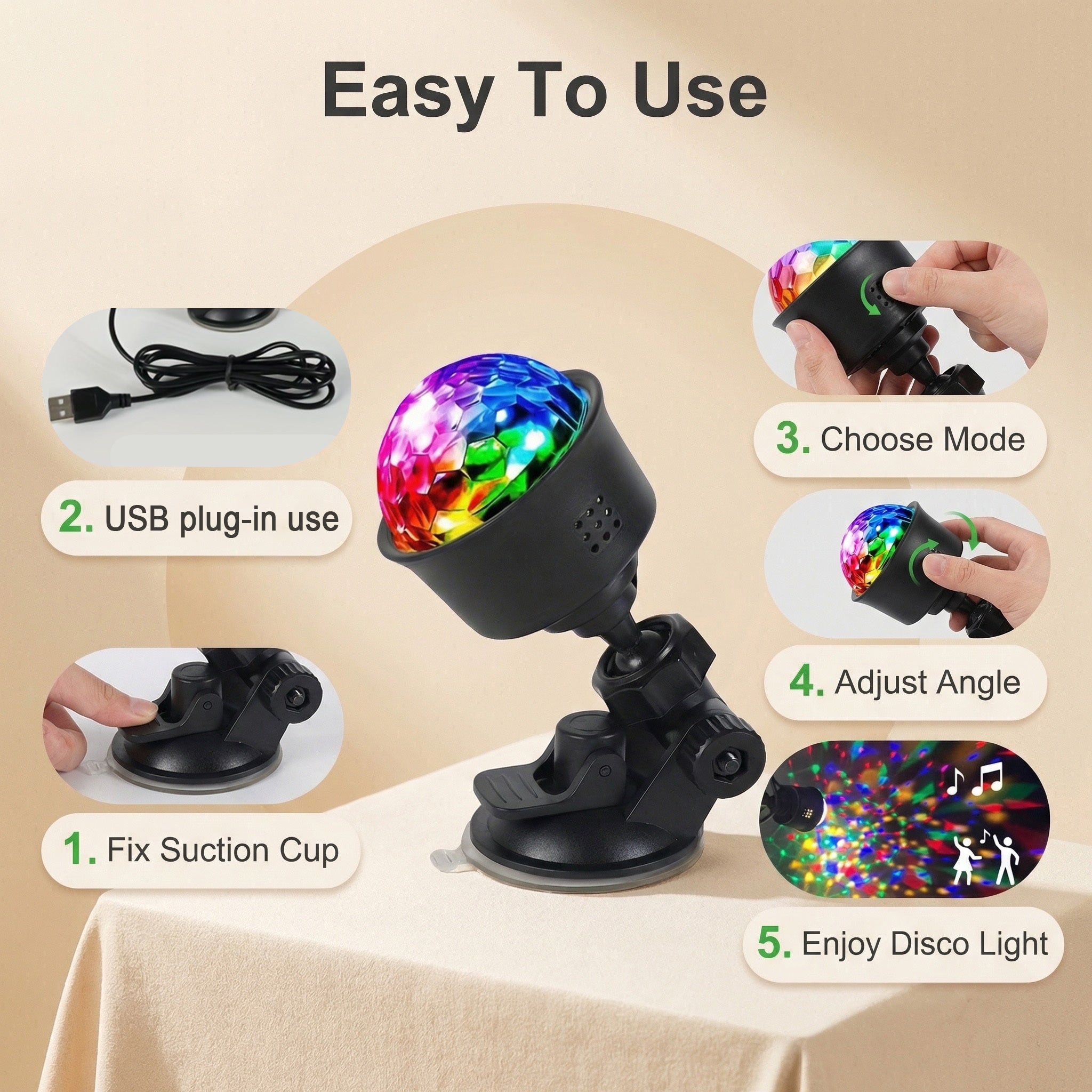 5 7pcs rgb rotating led dance lights usb plug in disco ball
