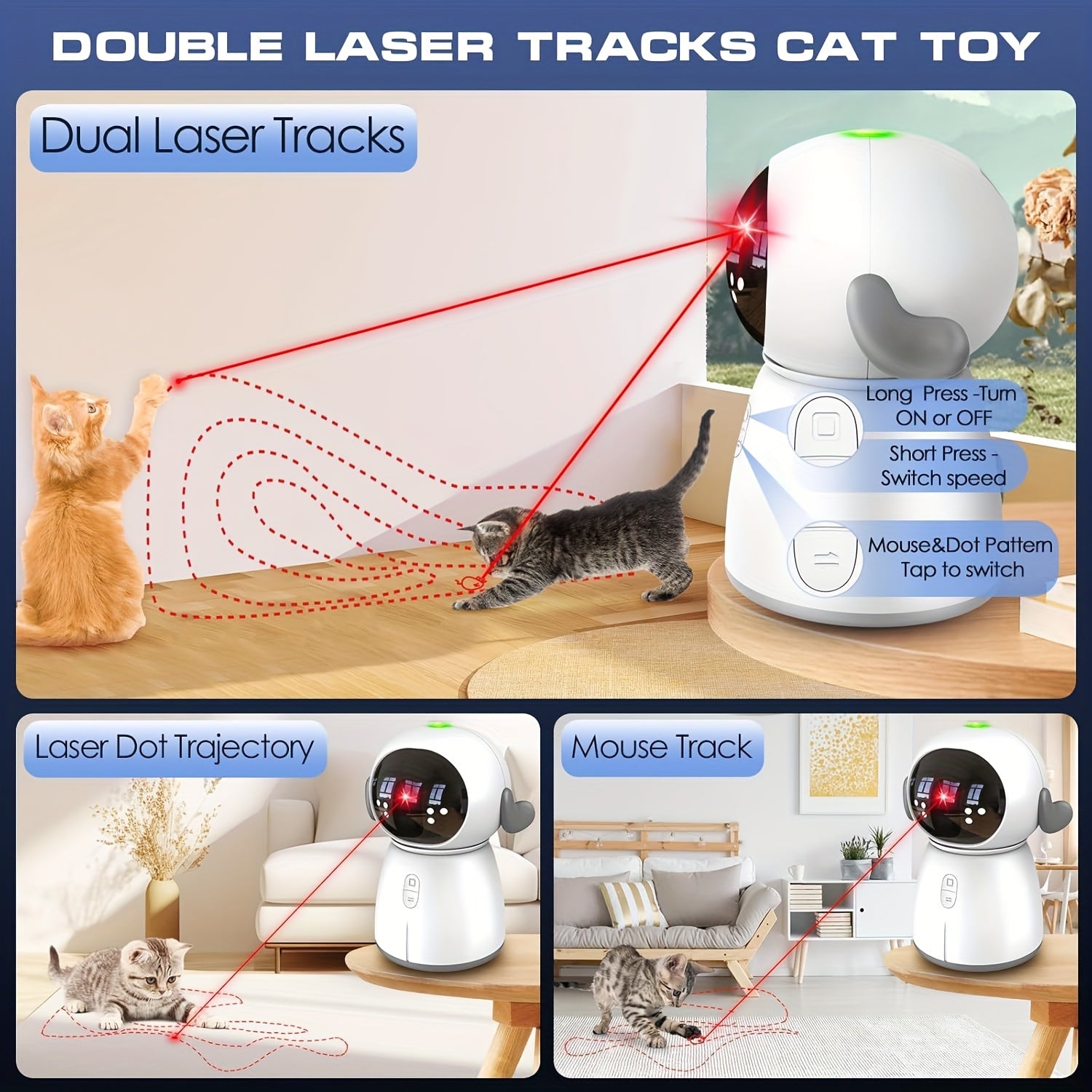 indoor cat laser toy rechargeable interactive cat toy dual