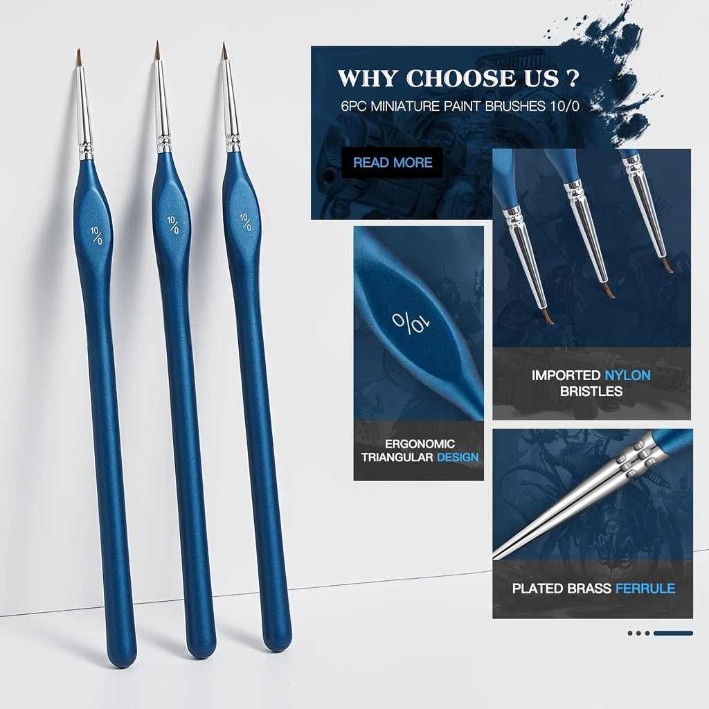 6pcs miniature paint brush set   5 0 3 0 tip triangular