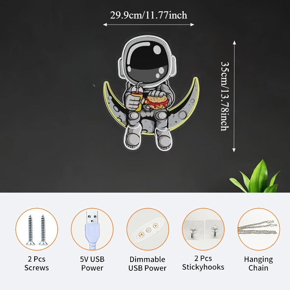 a neon astronaut sign an adjustable brightness art piece