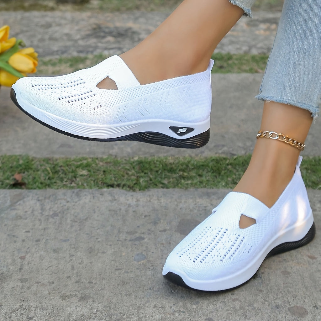 womens breathable knit wedge casual shoes hollow cut
