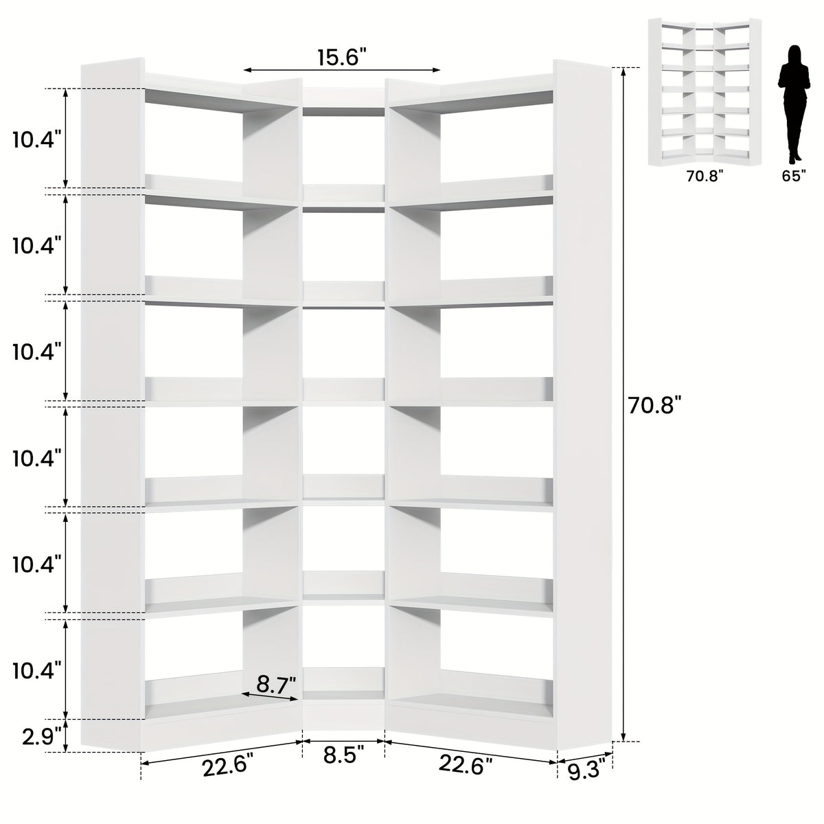 70 8 corner bookshelf bookcase 7 tiers l shaped bookshelf