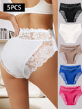 5pcs womens high waisted tummy control briefs elegant lace
