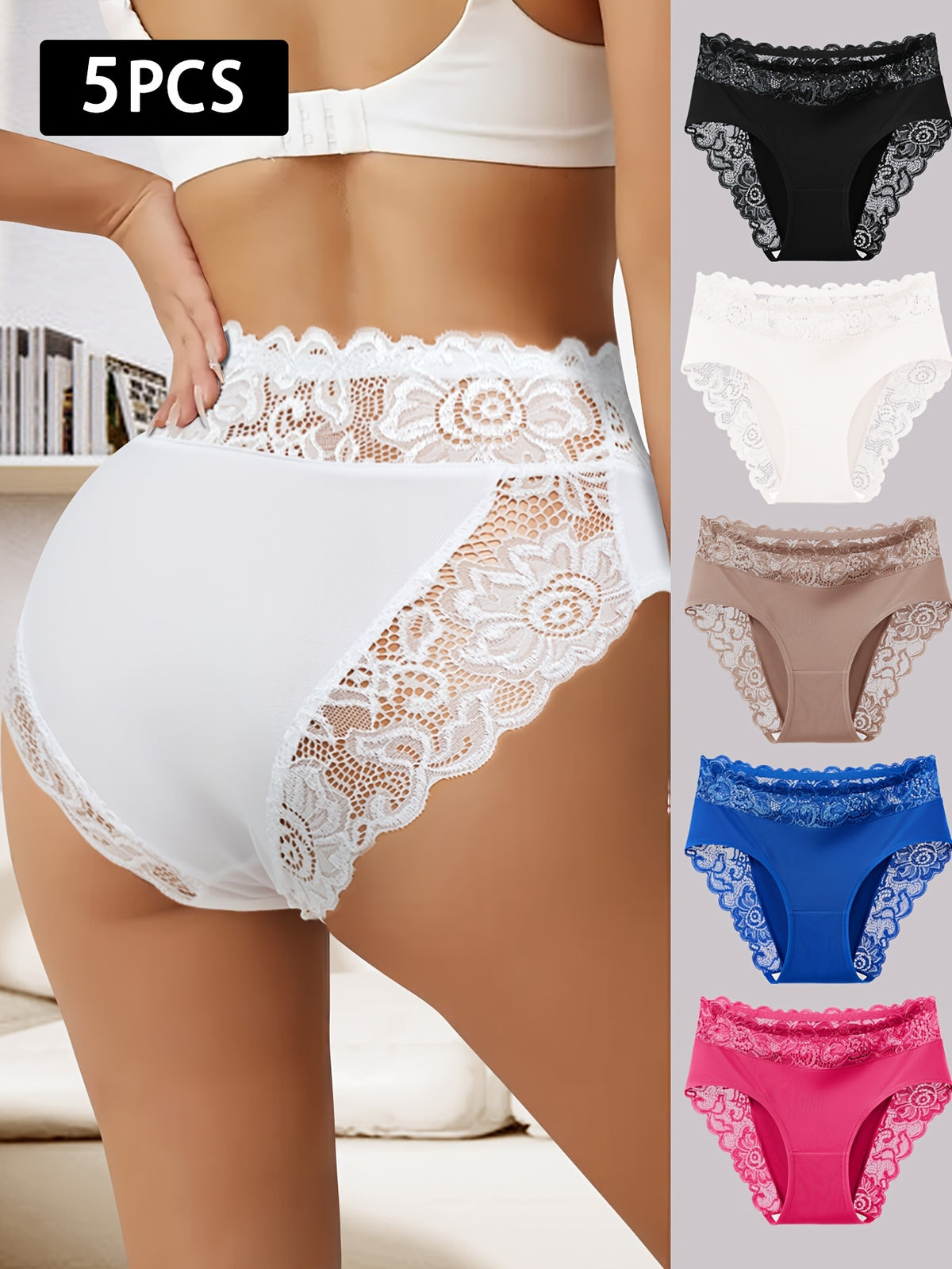 5pcs womens high waisted tummy control briefs elegant lace
