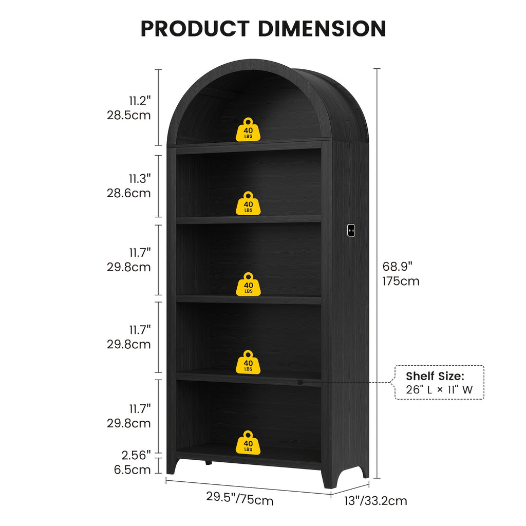 68 9 arched display bookshelf cabinet 5 tier open storage