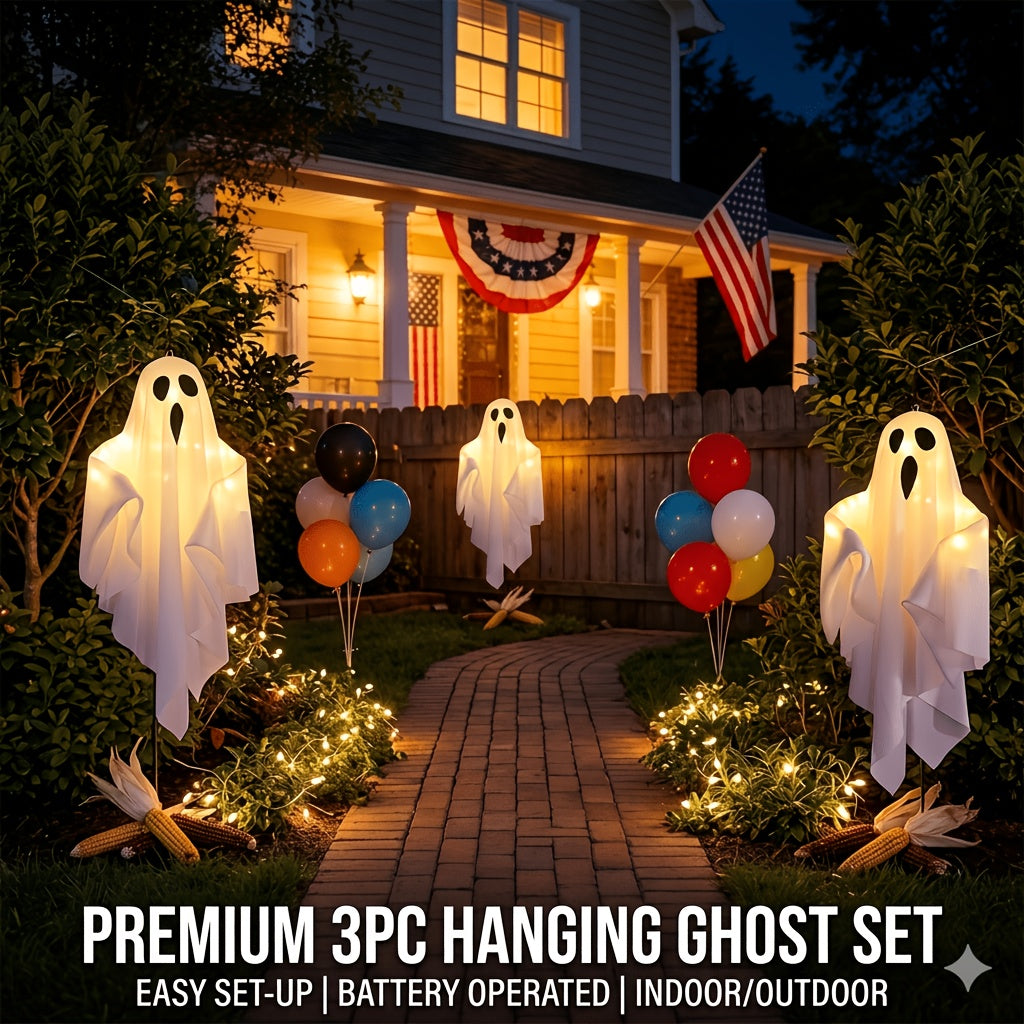 3pcs 20 inch halloween hanging ghosts led flying ghost ip44