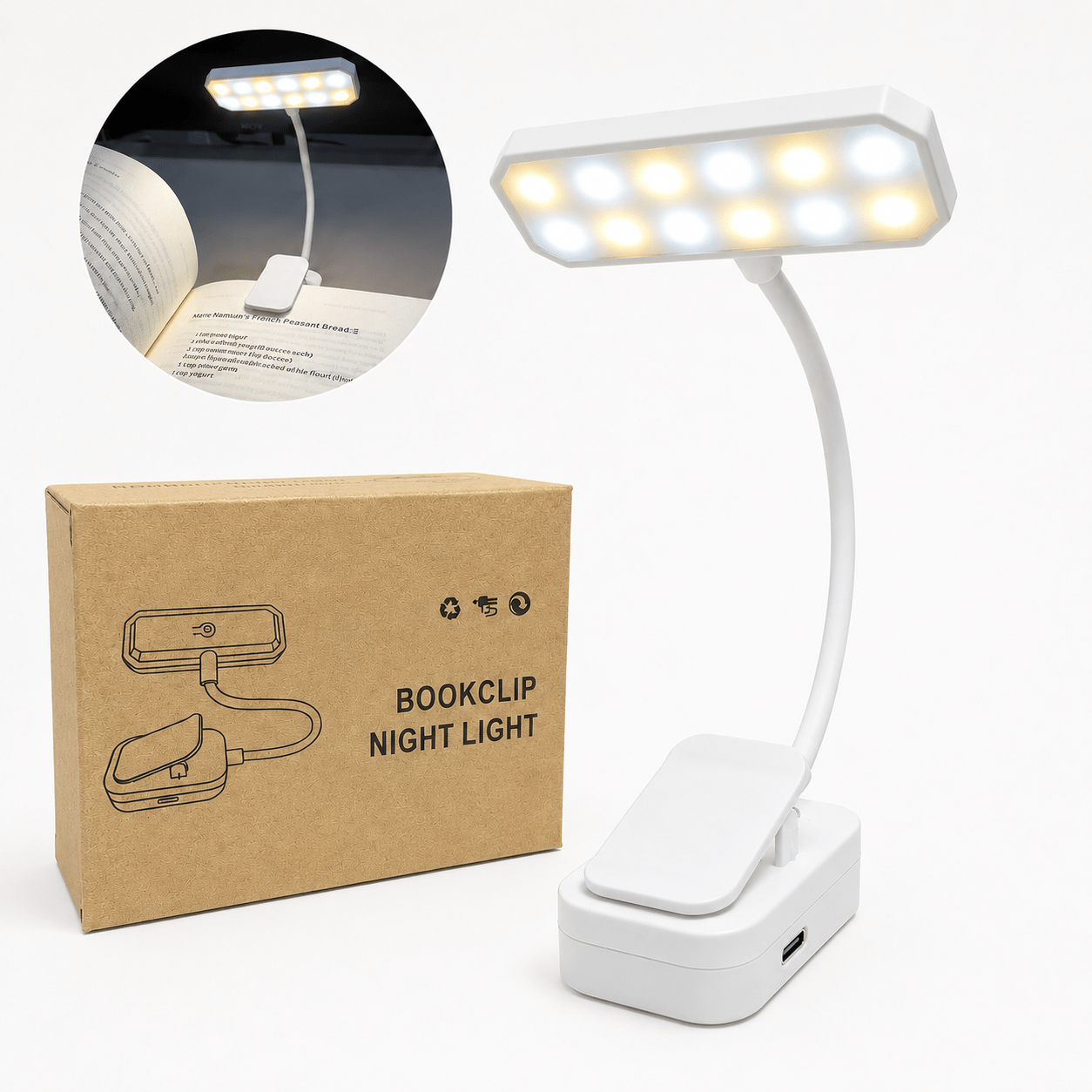 1pc rechargeable led clip reading   flexible