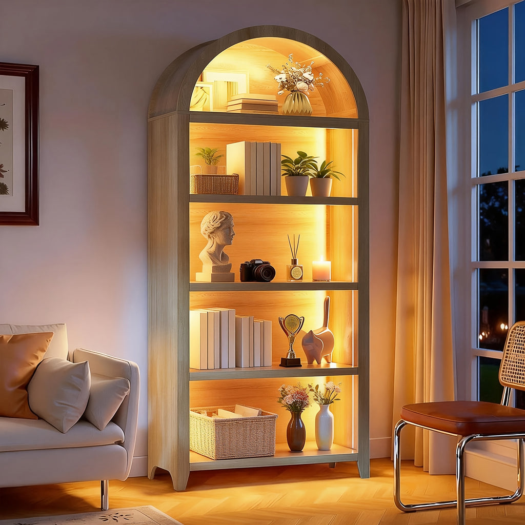 68 9 arched display bookshelf cabinet 5 tier open storage