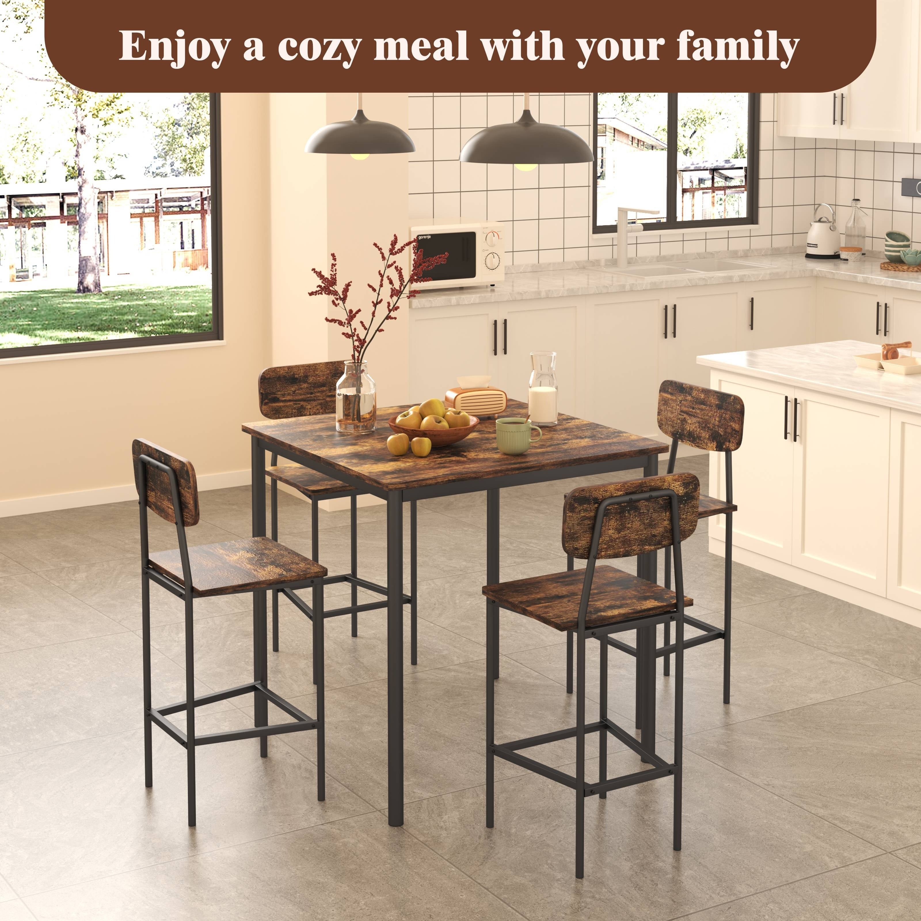 5pcs industrial dining table set 4 rectangular