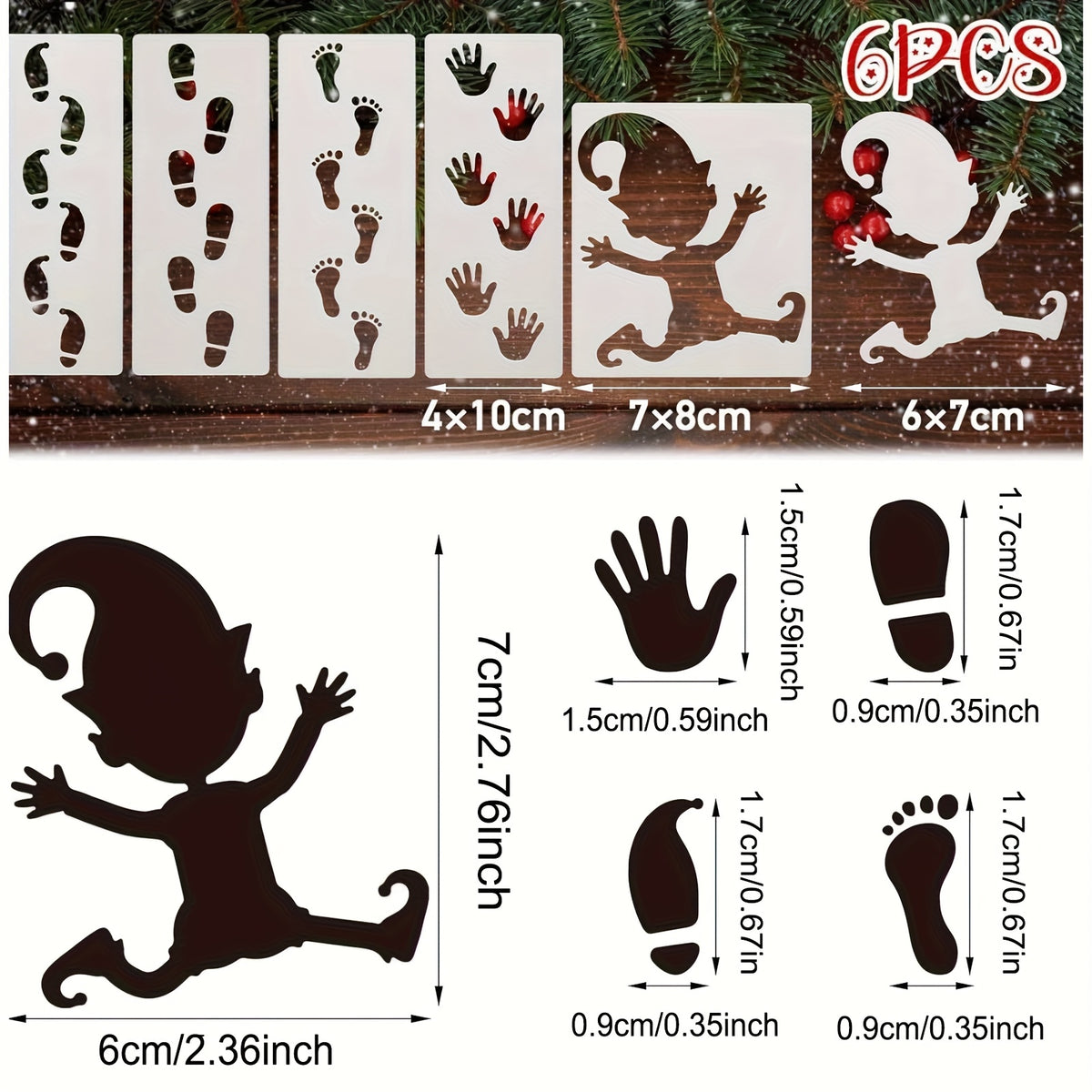 6pcs 12pcs christmas gnome stencil set footprints handprints