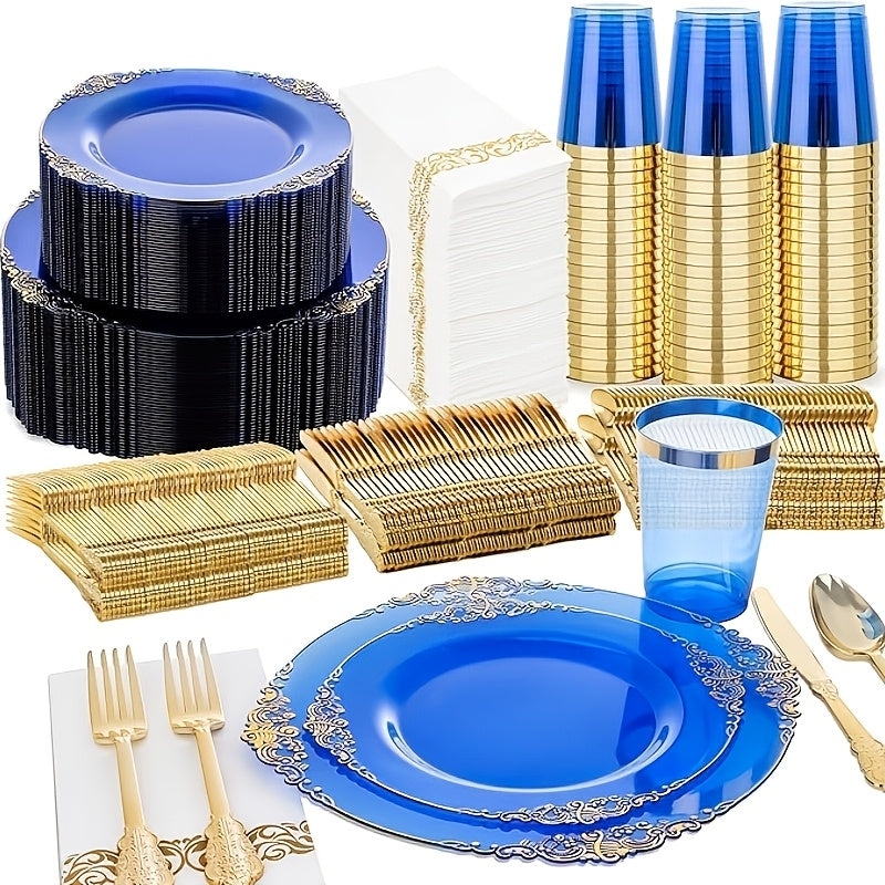 145pcs transparent blue disposable plastic tableware set